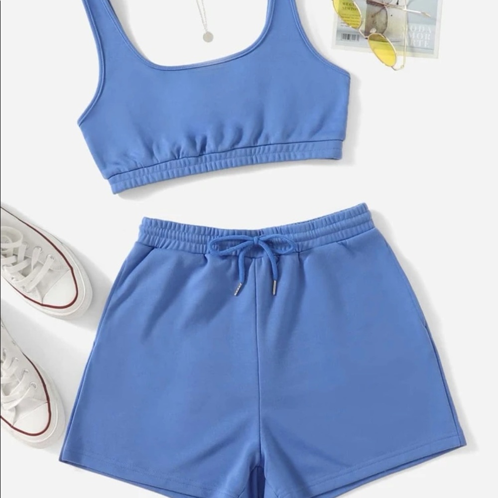 NWT SHEIN blue crop tank top and short set - small